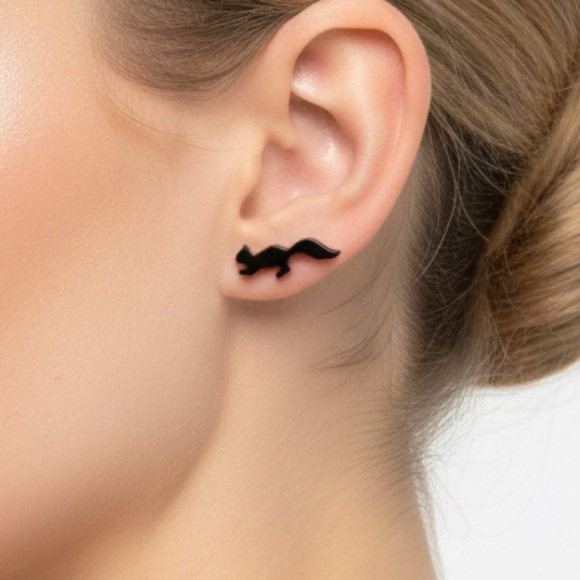 Black Squirrel Stainless Steel Minimalist Stud Earrings with Backs - Picture 2 of 4